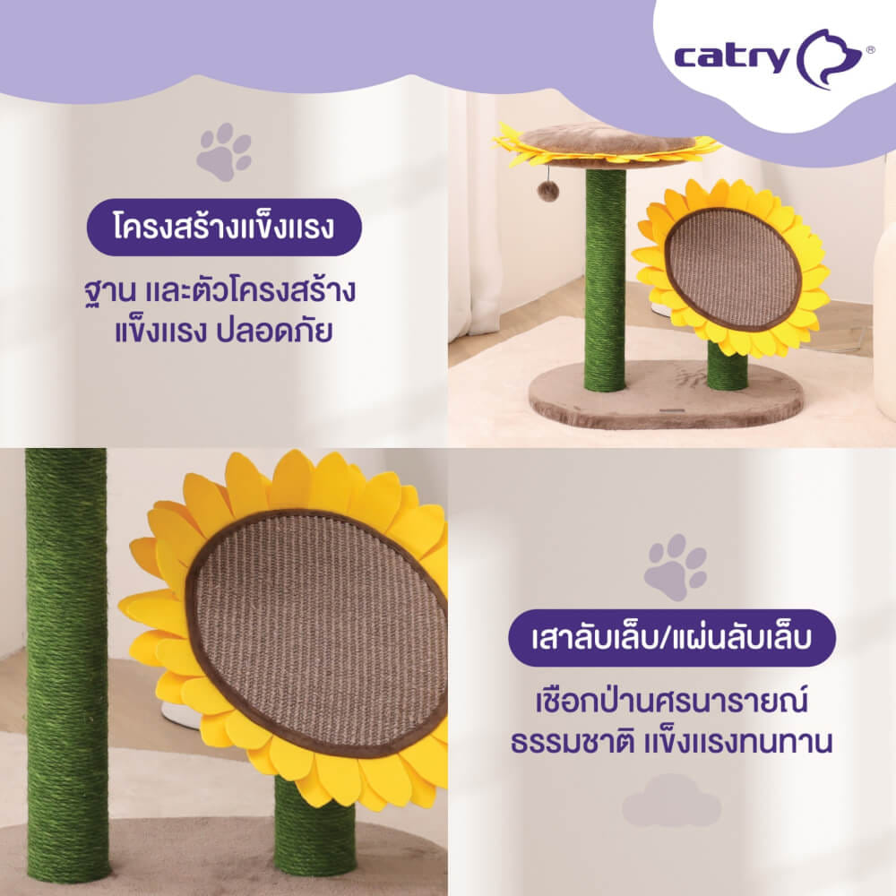 คอนโดแมว Catry รุ่น Sunflower พร้อมเสาลับเล็บ 2 เสาและที่นอนกำมะหยี่